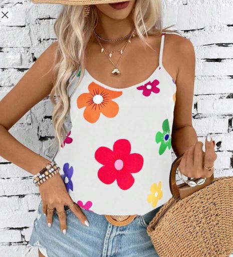 Shein Ladies Vacation Style Floral Random Print Camisole Tank Top /