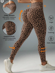Shein High Waist Minimalist Leopard Print Seamless High Stretch Sports Leggings, XL >