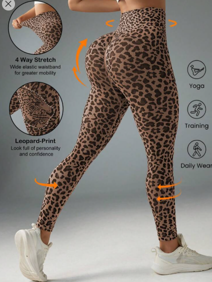 Shein High Waist Minimalist Leopard Print Seamless High Stretch Sports Leggings, XL >
