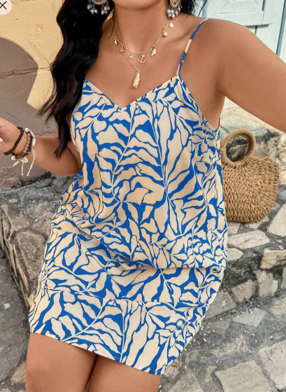 Shein Plus Size Women's Vacation-Inspired All-Over Printed Slip Dress, XXL +