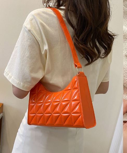 Shein Neon Orange Geometric Embossed Baguette Bag */