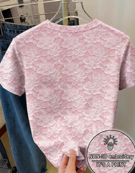 Shein Women's Full Print T-Shirt With 3D Floral Pattern, XL >