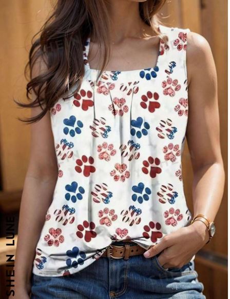 Shein Women's Random Printed Simple Daily Sleeveless Shirt, L /