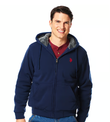 U.S. Polo Full Zip Sherpa Lined Solid Hoodie, XXL +