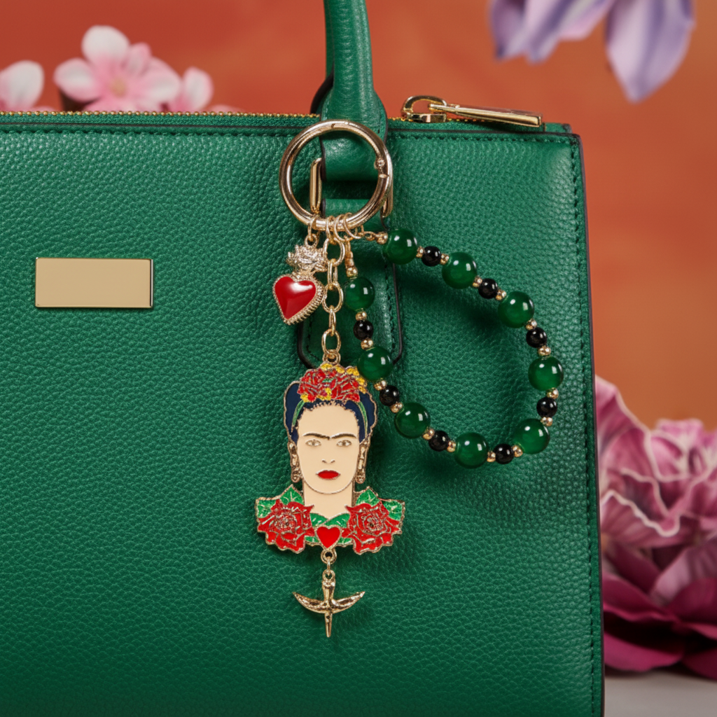 Shein Frida Kahlo Hummingbird, Heart & Flower Pattern Charm Keychain -.-