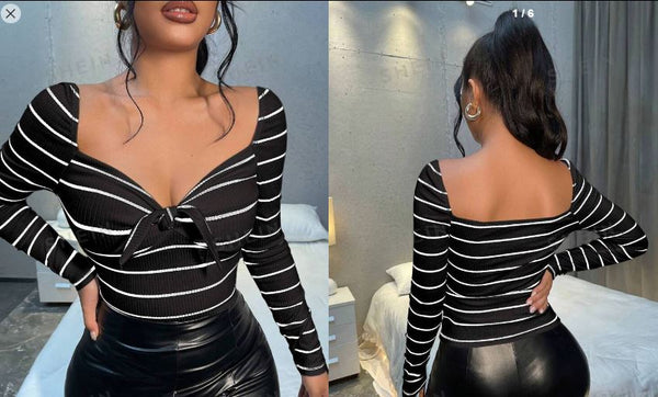 Shein SXY Knit Women's Striped Long Sleeve T-shirt, L +