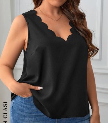 Shein Plus Scallop Trim Solid Blouse, 0XL*/