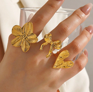 Shein 3 Piece Stainless Steel Minimalist 18K Gold Plated Butterfly +