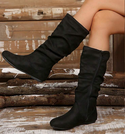 Shein Flat Round Toe Mid-Calf Boots, Size: 43 +