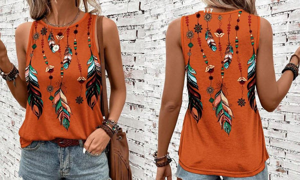 Shein Feather Printed Summer Casual Tank Top /