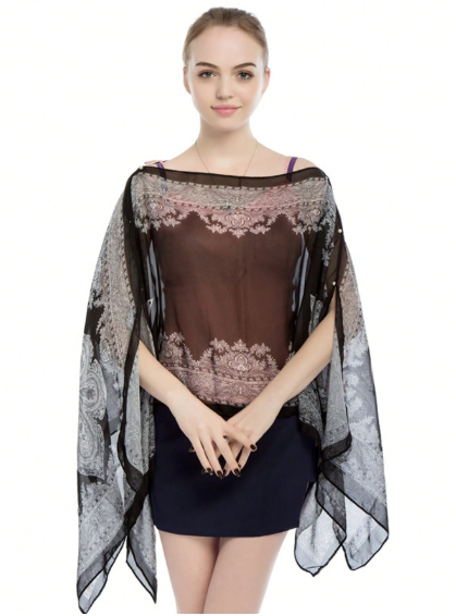 Shein One Piece Paisley Pattern Paisley Flower Printed Sunscreen Shawl >