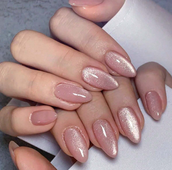 Shein Glossy Pink Artificial Nails, Nude Full Coverage Gel Nail Stickers>