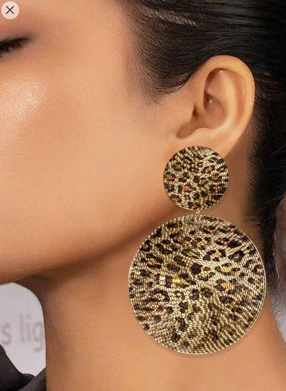 Shein 1pair New Leopard Print Circular Geometric Fashion Earrings +