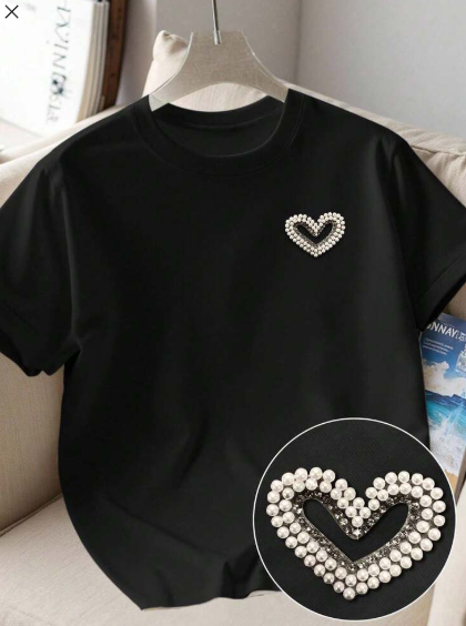 Shein Plus Size Women's Casual Studded Decorated T-Shirt, XXL +