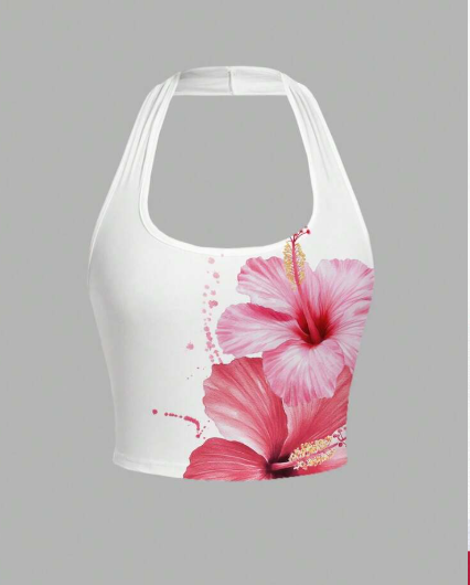 Shein Casual Floral Printed Halter Neck Slim Fit Camisole Tank Top, XL +