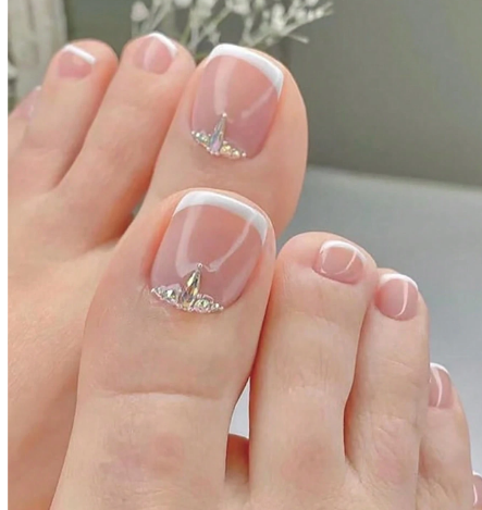 Shein 24pcs French Short Square Rhinestone Decor Fake Toenail +