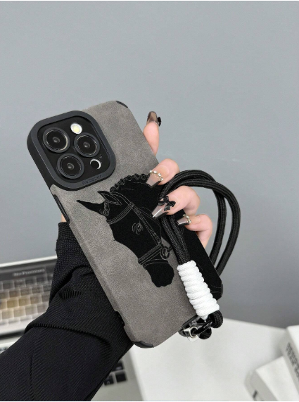 1pc Horse Mobile Phone Case With Wrist Strap>