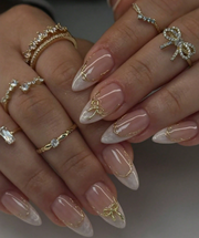 Shein 24pcs French Almond Shaped Ombre Nail Stickers >