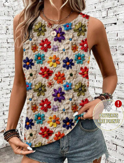 Shein Casual Minimal Floral Pattern Women Tank Top, L +