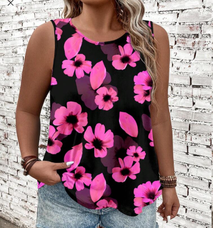 Shein Casual Simplistic Boho Colorful Floral Style Sleeveless Loose Vest +