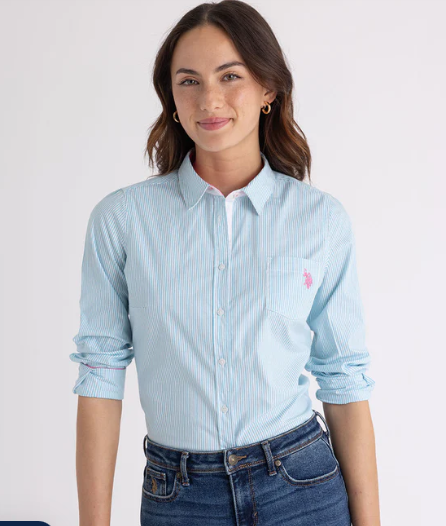 U.S. Polo Striped Poplin Long Sleeve Shirt +