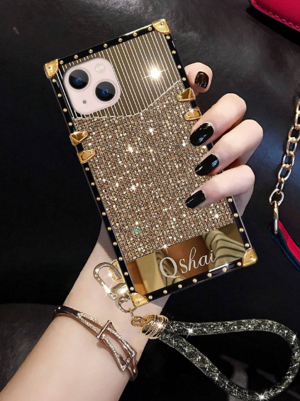 Shein 1pc Rhinestone Decorated Lanyard Mirror Phone Case>