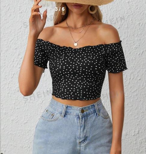 Shein Polka Dot Off Shoulder Tee /