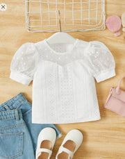 Shein Young Girl Eyelet Embroidery Puff Sleeve Tee, 7T +