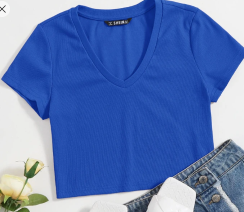 Shein V-Neck Rib-knit Crop Top, L +