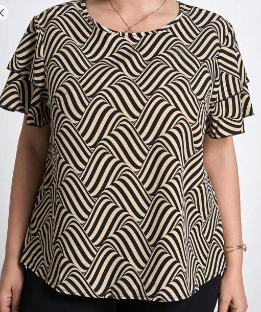 Shein Plus Size Round-Neck Top With Double-Layer Sleeves Blouse, XXL +