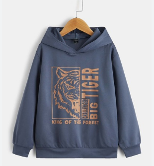 Shein Boys Tiger&Letter Graphic Drop Shoulder Hoodie, 11-12T +