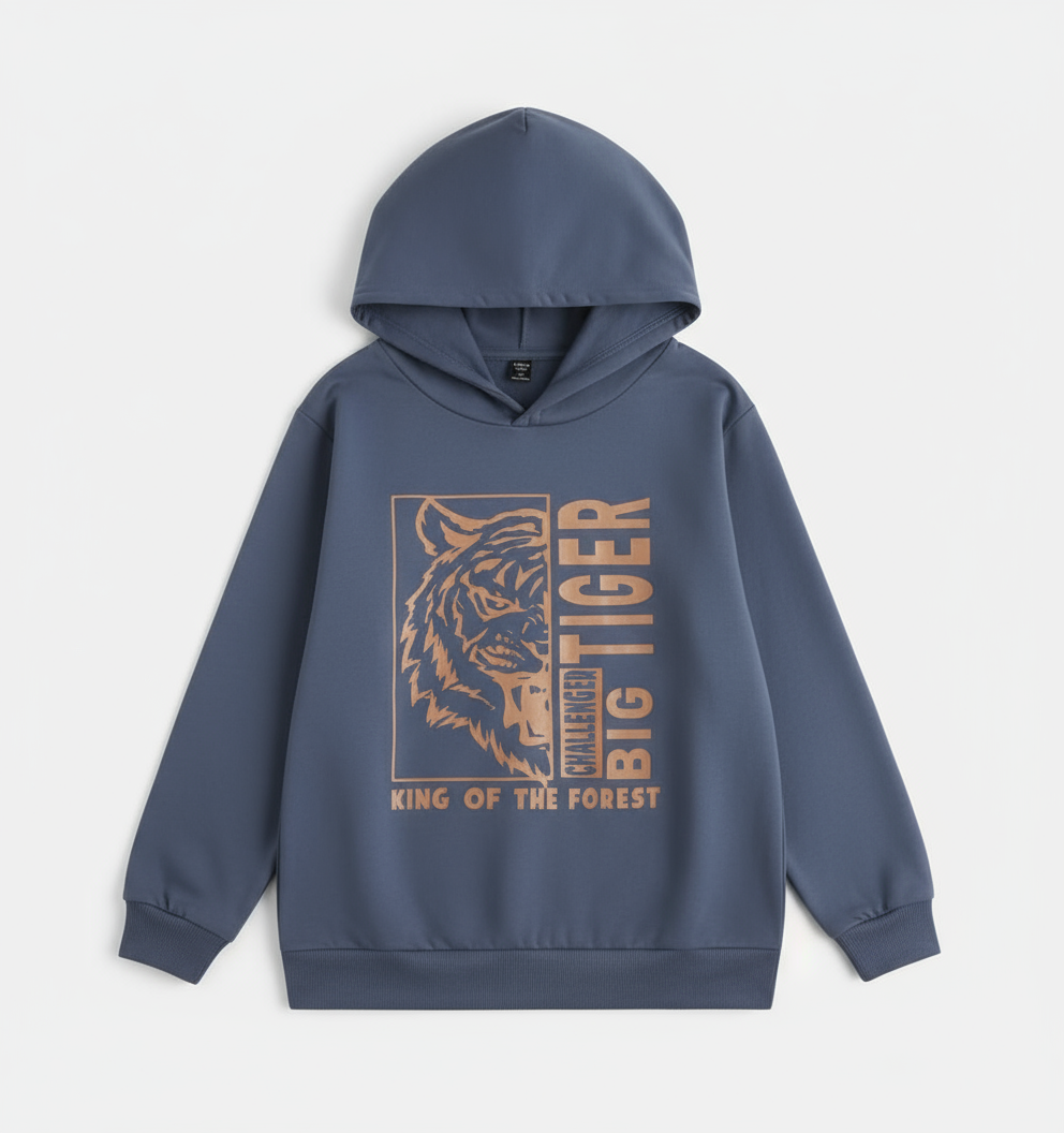 Shein Boys Tiger&Letter Graphic Drop Shoulder Hoodie, 11-12T +