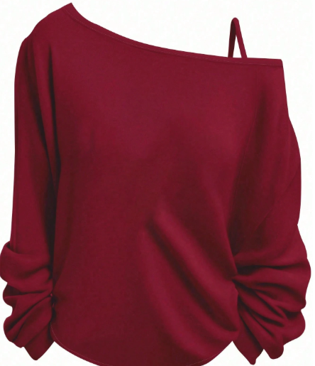 Shein 1pc Plus Size Casual Simple Long Sleeve Crew Neck One Shoulder Strap T-Shirt, 4XL -.