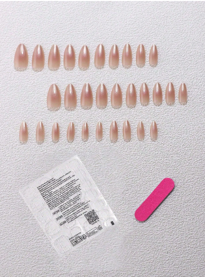 Shein 30pcs Almond Shaped Ombre Nail Stickers, Full Coverage Nude Ombre>