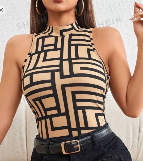 Shein Geo Print Mock Neck Women Tank Top >