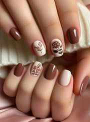 Shein Square Nails Winter Simple Rose Gentle Removable Fit Fake Nails -.