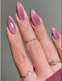 Shein Long Almond-Shaped Glossy Aesthetic Blood Red Crystal Cat Eye Acrylic Press-On Nail >