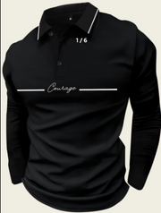 Shein Men's Long Sleeve Polo Shirt With 'Courage' Print, XL -.