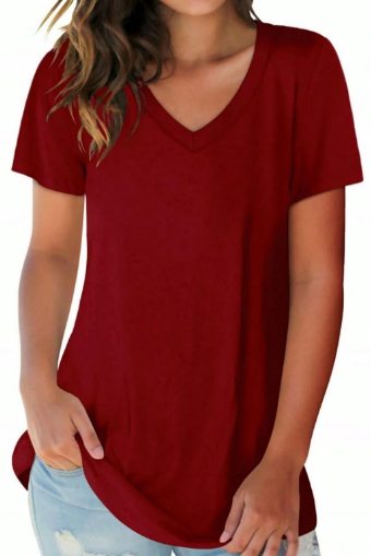 Shein Women's V-Neck Short-Sleeved Top Casual Basic Solid Color Top, M +
