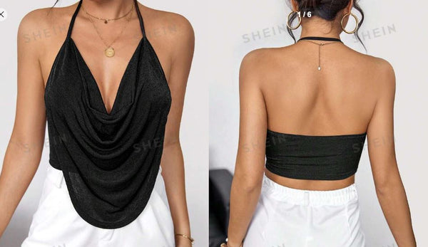 Shein Concert Draped Front Backless Party Halter Top /