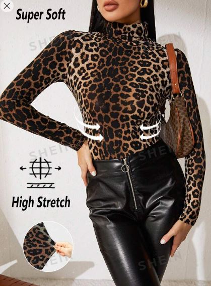 Shein High Neck Leopard Tee, M /