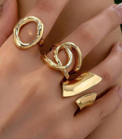 Shein 3pcs/Set Unique Punk Style Exaggerated Glossy Round Open Rings +