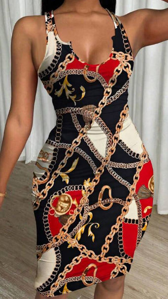 Shein Tie-Dye Print Notched V-Neck Bodycon Mini Dress >