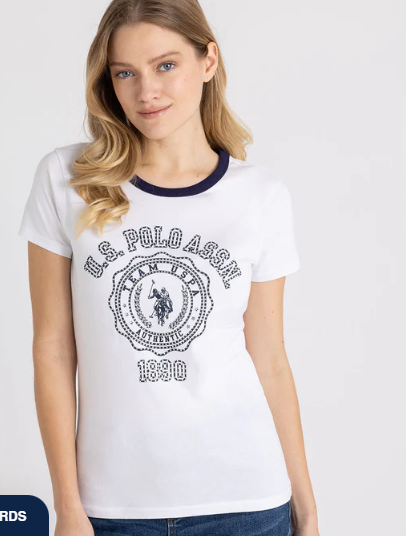 U.S. Polo Rhinestone Crest Ringer T-shirt, +