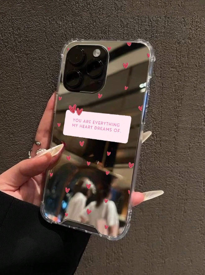 Mirror Finish 1pc Heart Slogan Graphic Mirror Acrylic Anti-Drop Phone Case>