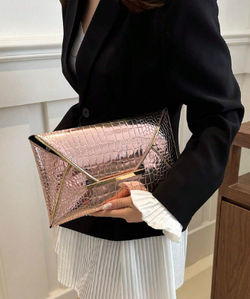 Shein Crocodile Embossed Casual PU Clutch Envelope Bag >