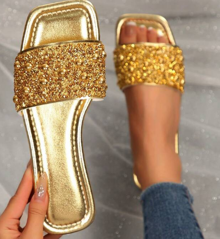 Shein Plus Size Square Toe Rhinestone Pearl Decor Slip-On Mule Sandals, Size: 39 +