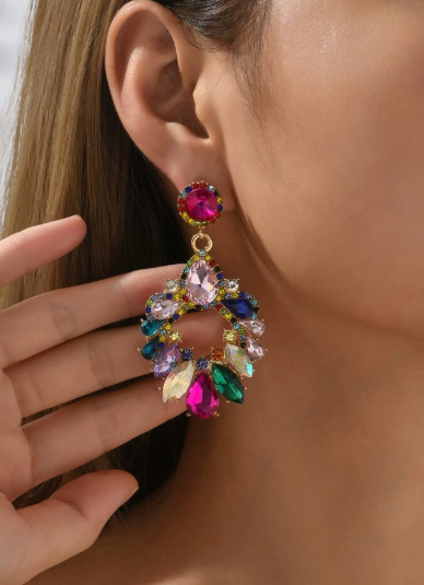 Shein 1pair Geometric Shape Colored Glass Earrings +