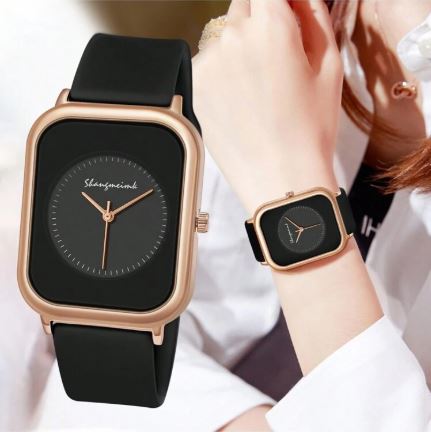 Shein Fashion Rectangular Case Silicone Strap Quartz Wrist Watch /