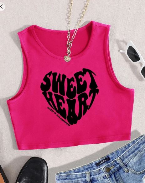 Shein Heart & Letter Graphic Crop Tank Top, L */